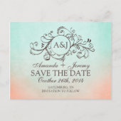 Rustikale Minze und Pfirsich Save the Date Bohemis Ankündigungspostkarte (Vorderseite)