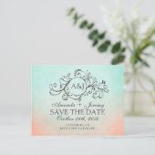 Rustikale Minze und Pfirsich Save the Date Bohemis Ankündigungspostkarte (Stehend Vorderseite)