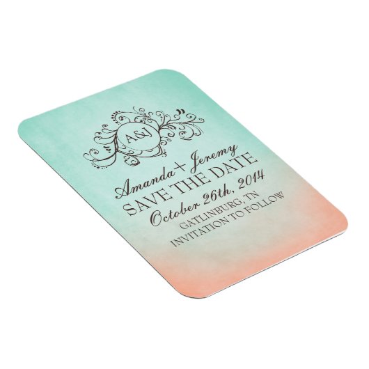 Rustikale Minze und Pfirsich Save the Date Bohemis Magnet (Rechte Seite)