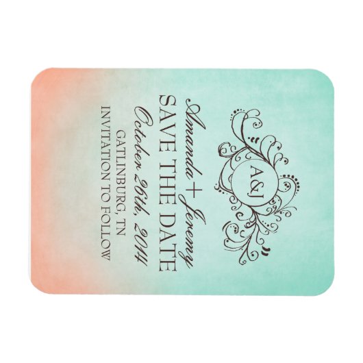 Rustikale Minze und Pfirsich Save the Date Bohemis Magnet (Horizontal)