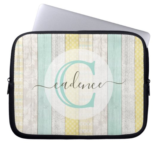 Rustikale Minze & Yellow Boho Geo Moderne Personal Laptopschutzhülle (Vorderseite)