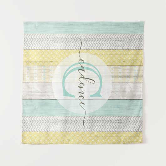 Rustikale Minze & Yellow Boho Geo Moderne Personal Wandteppich (Vorderseite (Horizontal))