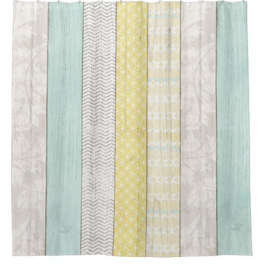 Rustikale Minze & Yellow Boho Geometric Moderne Hü Duschvorhang (Vorderseite)