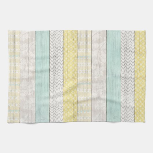 Rustikale Minze & Yellow Boho Geometric Moderne Hü Geschirrtuch (Horizontal)