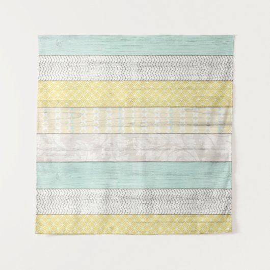 Rustikale Minze & Yellow Boho Geometric Moderne Hü Wandteppich (Vorderseite (Horizontal))