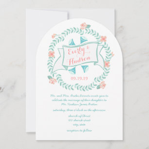 Rustikale Minzpfirsichkoralle Vintag Blumengarten Einladung