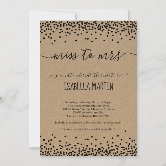 Rustikale Miss zu Frau Bridal Duwer Einladung - Kr (Vorderseite)