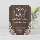 Rustikale Miss zu Mrs. Wood Lace Brautparty Einladung (Stehend Vorderseite)