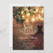 Rustikale Mistletoe, String Lights, Dress, Wood Sw Einladung (Vorderseite)