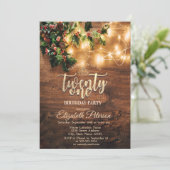 Rustikale Mistletoe, String Lights, Holz 21. Gebur Einladung (Stehend Vorderseite)