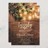 Rustikale Mistletoe, String Lights, Holz 21. Gebur Einladung (Vorne/Hinten)