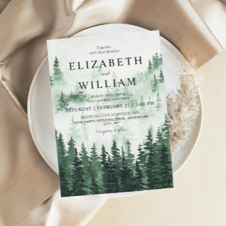 Rustikale Misty Forest Wedding Einladung