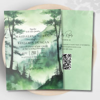 Rustikale Misty Mountains Pine Trees QR Code Hochz