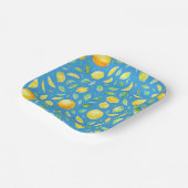Rustikale Mittelmeergelbe Zitronen Blau Wasserfarb Pappteller (Gewinkelt)
