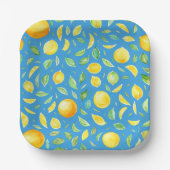 Rustikale Mittelmeergelbe Zitronen Blau Wasserfarb Pappteller (Vorderseite)