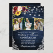 Rustikale Mixed-Floral Lights 3 Foto Wedding Einladung (Vorne/Hinten)