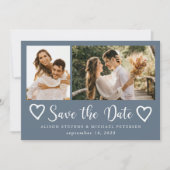 Rustikale moderne 2 Foto staubblaue Hochzeit  Save The Date (Vorderseite)