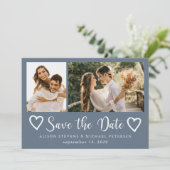 Rustikale moderne 2 Foto staubblaue Hochzeit  Save The Date (Stehend Vorderseite)