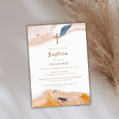 Rustikale moderne Abstrakte Wasserfarben Kreuztauf Einladung