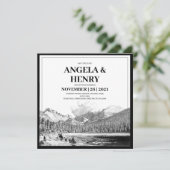 Rustikale, moderne Berglandschaft Save the Date Einladung (Stehend Vorderseite)