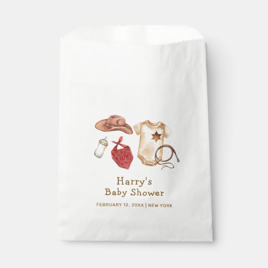 Rustikale moderne Boho Western Cowboy Babydusche Geschenktütchen (Vorderseite)