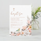 Rustikale moderne Boho-Wildblume überquert Taufe Einladung (Stehend Vorderseite)