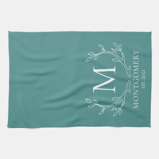 Rustikale moderne Branchen Antlers Monogram | AQUA Geschirrtuch (Horizontal)
