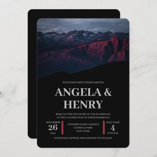 Rustikale moderne Braungebirgslandschaft Hochzeit Einladung (Vorne/Hinten)