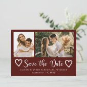Rustikale moderne burgunderrote Hochzeit mit 2 Fot Save The Date (Stehend Vorderseite)