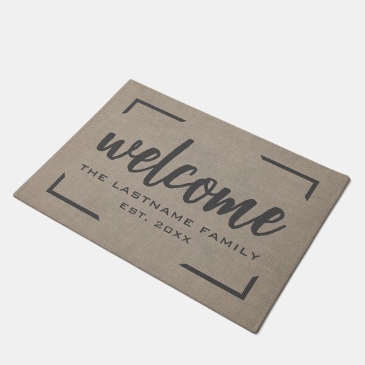 Rustikale moderne Burlap - Segen Script Willkommen Fußmatte (Schrägansicht)