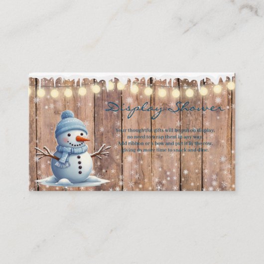 Rustikale moderne Elegant Blue Snowman Baby Dusche Begleitkarte (Vorderseite)