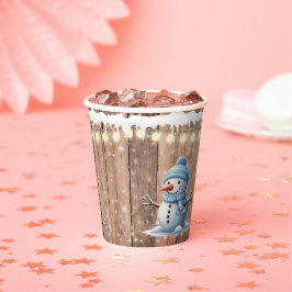 Rustikale moderne Elegant Blue Snowman Baby Dusche Pappbecher