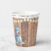 Rustikale moderne Elegant Blue Snowman Baby Dusche Pappbecher (Rückseite)