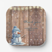Rustikale moderne Elegant Blue Snowman Baby Dusche Pappteller (Vorderseite)