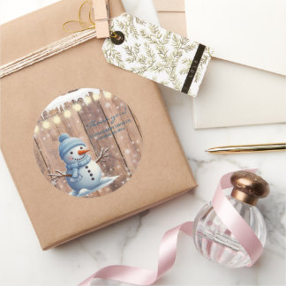 Rustikale moderne Elegant Blue Snowman Baby Dusche Runder Aufkleber