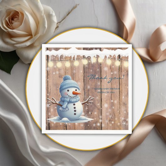 Rustikale moderne Elegant Blue Snowman Baby Dusche Serviette