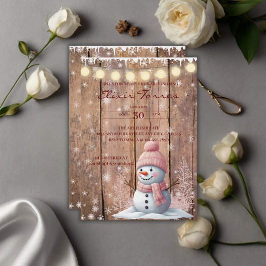 Rustikale moderne Elegant Snowman Baby Dusche Einladung