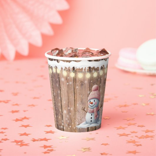 Rustikale moderne Elegant Snowman Baby Dusche Pappbecher (Insitu)