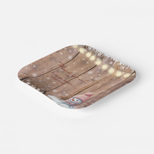 Rustikale moderne Elegant Snowman Baby Dusche Pappteller (Gewinkelt)