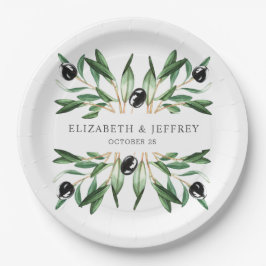 Rustikale, moderne geometrische Olivenzweige Hochz Pappteller