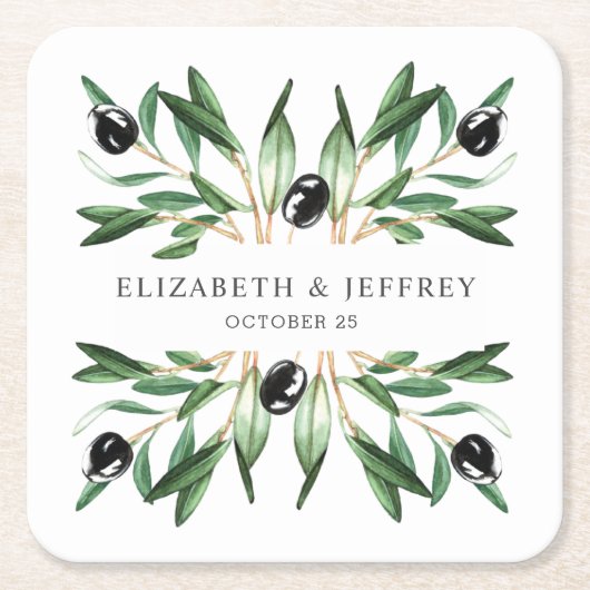 Rustikale, moderne geometrische Olivenzweige Hochz Rechteckiger Pappuntersetzer (Vorderseite)