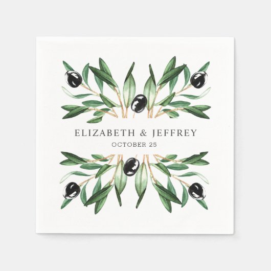 Rustikale moderne geometrische Olivenzweige Hochze Serviette (Vorderseite)
