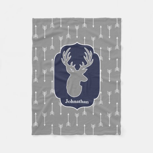 Rustikale moderne graue Rotwild u. weiße Pfeile Fleecedecke (Vorderseite)