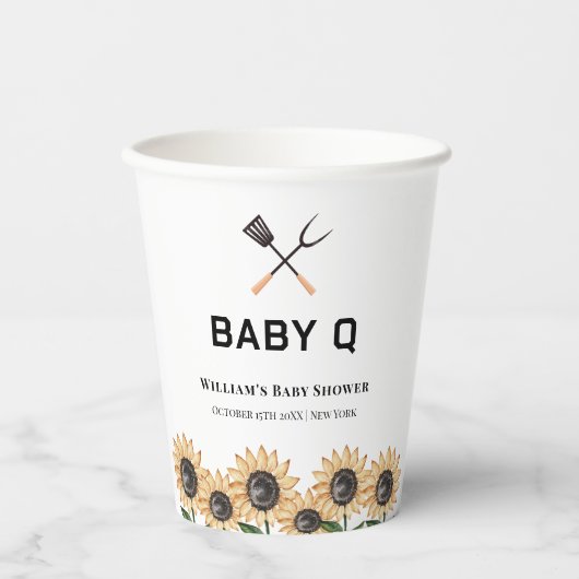 Rustikale Moderne GRILLEN Sonnenblume Babydusche Pappbecher (Vorderseite)