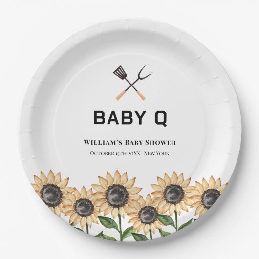Rustikale Moderne GRILLEN Sonnenblume Babydusche Pappteller (Vorderseite)