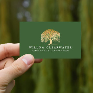 Rustikale, moderne Grüne und Gold Willow Tree Land Visitenkarte
