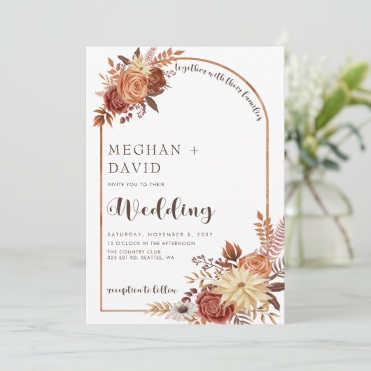 Rustikale, moderne, handgeschriebene Herbstkapelle Einladung (Stehend Vorderseite)