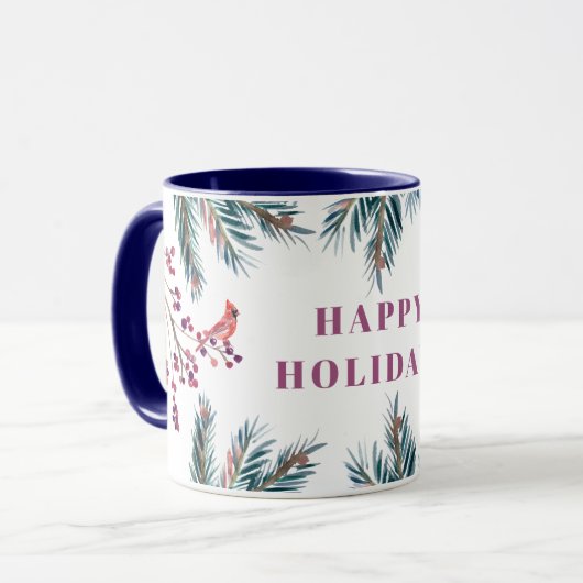 Rustikale moderne Happy Holidays Kiefernstrassen u Tasse (Vorderseite Links)