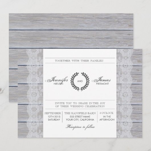 Rustikale, moderne Hochzeitseinladung Einladung (Vorne/Hinten)