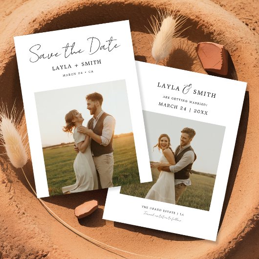 Rustikale moderne Hochzeitsschrift Elegantes Foto  Save The Date